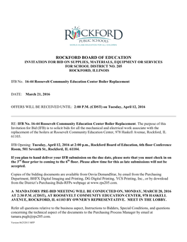Rockford Board of Education Invitation for Bid on Supplies, Materials, Equipment Or Services for School District No