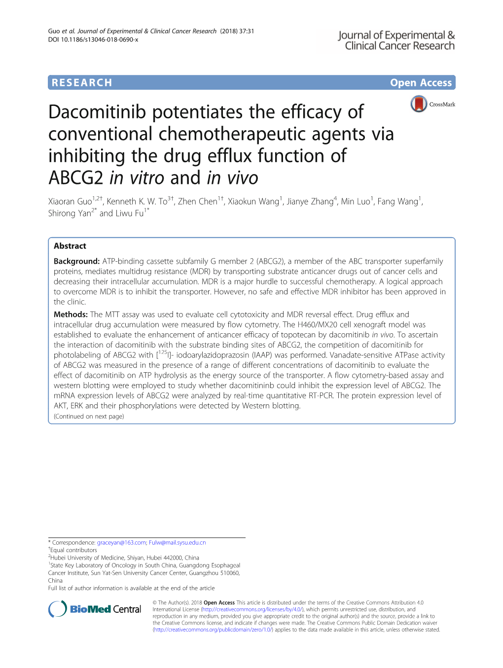 Dacomitinib Potentiates the Efficacy of Conventional Chemotherapeutic