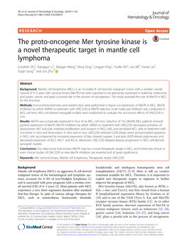 The Proto-Oncogene Mer Tyrosine Kinase Is a Novel Therapeutic Target