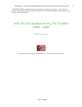 Irish Art and Literature During the Troubles (1968 – 1998)