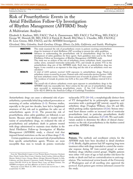 Risk of Proarrhythmic Events in the Atrial Fibrillation Follow-Up Investigation of Rhythm Management (AFFIRM) Study a Multivariate Analysis Elizabeth S