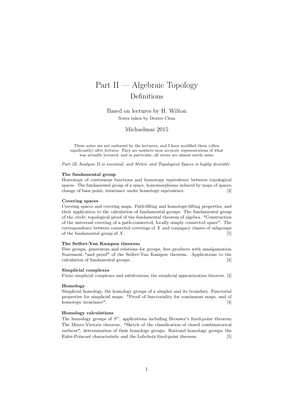 Part II — Algebraic Topology Deﬁnitions