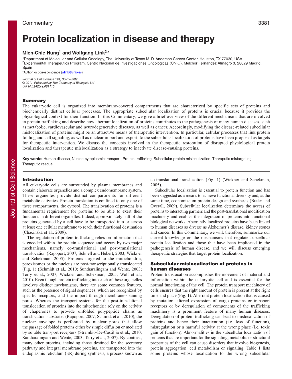 Protein Localization in Disease and Therapy