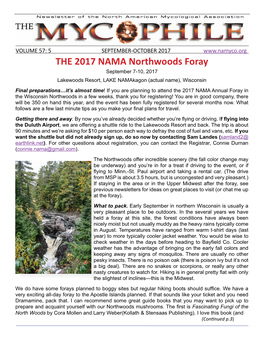 THE 2017 NAMA Northwoods Foray September 7-10, 2017 Lakewoods Resort, LAKE Namakagon (Actual Name), Wisconsin