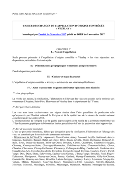 Cahier Des Charges De L'appellation D'origine Contrôlée Vézelay