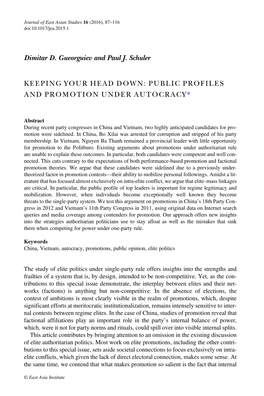 Dimitar D. Gueorguiev and Paul J. Schuler KEEPING YOUR HEAD DOWN: PUBLIC PROFILES and PROMOTION UNDER AUTOCRACY*