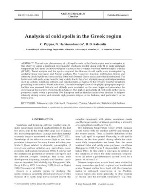 Analysis of Cold Spells in the Greek Region