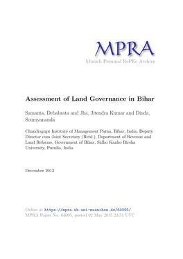 Assessment of Land Governance in Bihar