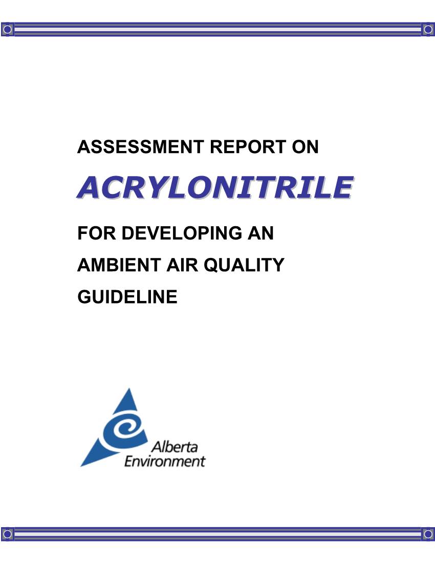 Assessment Report on Acrylonitrile for Developing an Ambient Air Quality Guideline