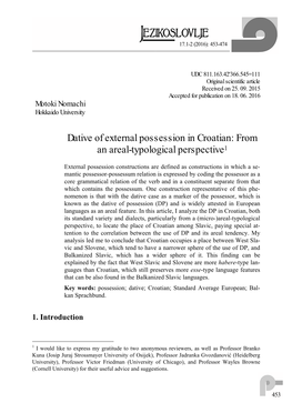 Dative of External Possession in Croatian: from an Areal-Typological Perspective1