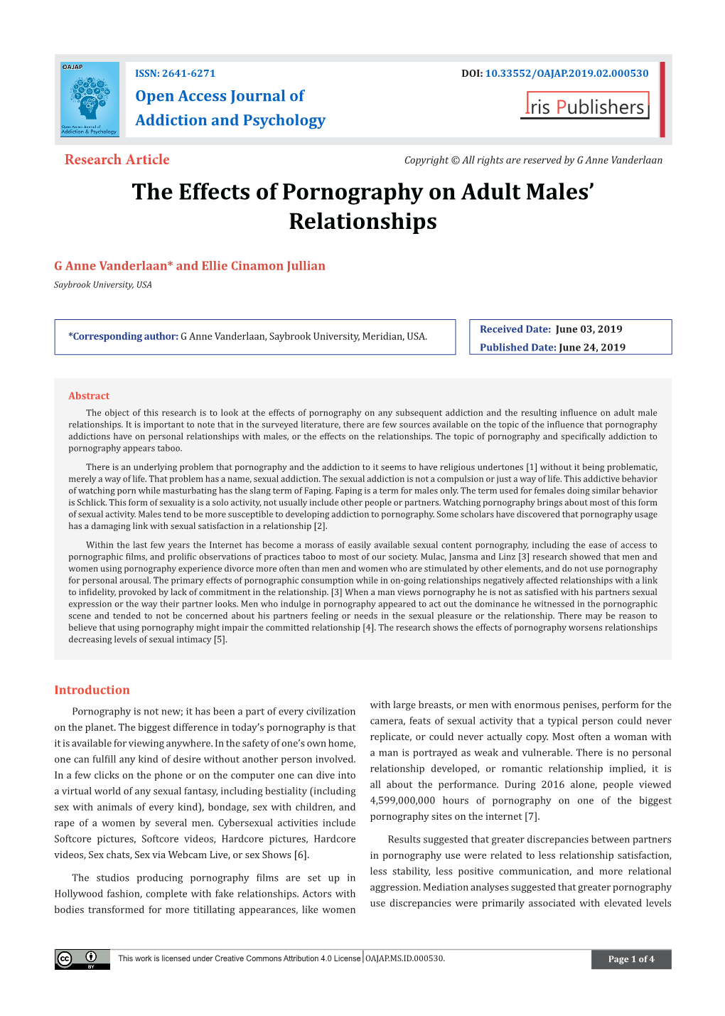 The Effects of Pornography on Adult Males' Relationships