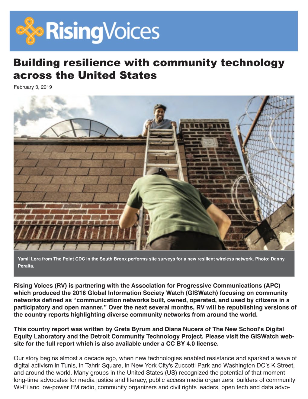 Building Resilience with Community Technology Across the United States February 3, 2019