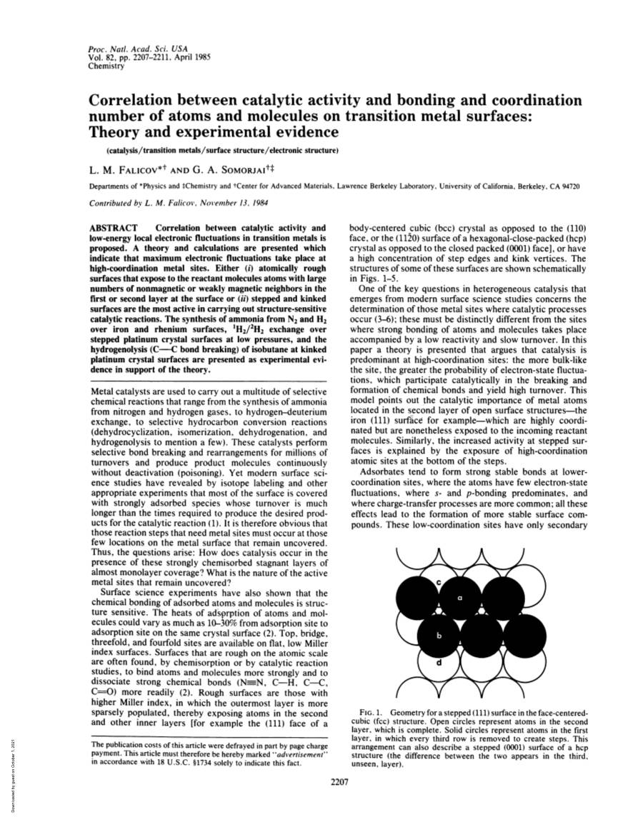 Correlation Between Catalytic Activity and Bonding and Coordination