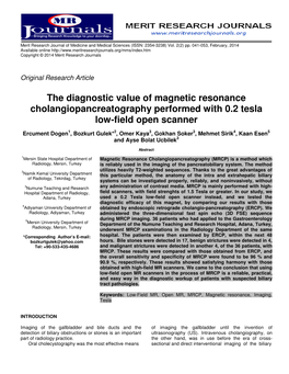 The Diagnostic Value of Magnetic Resonance Cholangiopancreatography Performed with 0.2 Tesla Low-Field Open Scanner