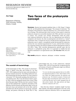 Two Faces of the Prokaryote Concept Department of Biology, York University, Toronto, Ontario, Canada
