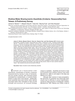 Shallow-Water Brachycnemic Zoanthids (Cnidaria: Hexacorallia) from Taiwan: a Preliminary Survey James D