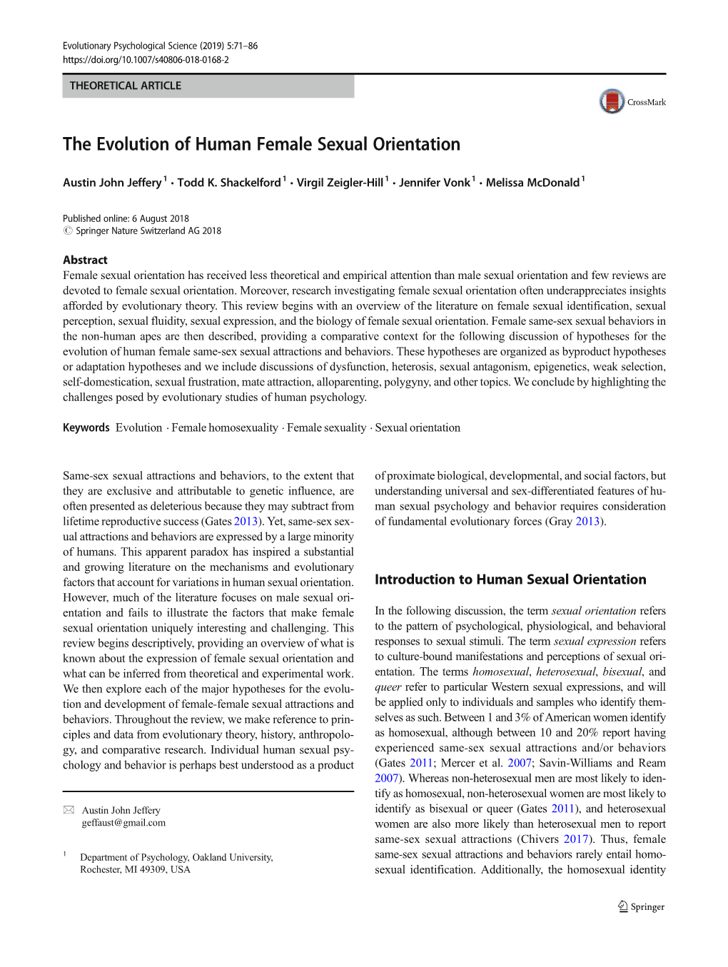 The Evolution of Human Female Sexual Orientation