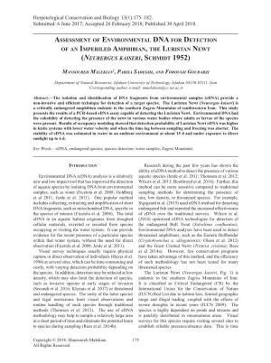 Assessment of Environmental DNA for Detection of an Imperiled Amphibian, the Luristan Newt (Neurergus Kaiseri, Schmidt 1952)