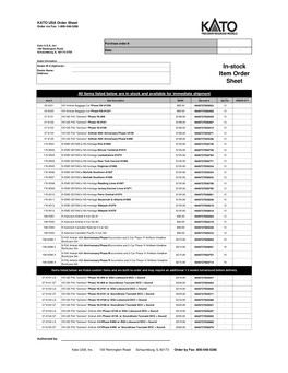 In-Stock Item Order Sheet