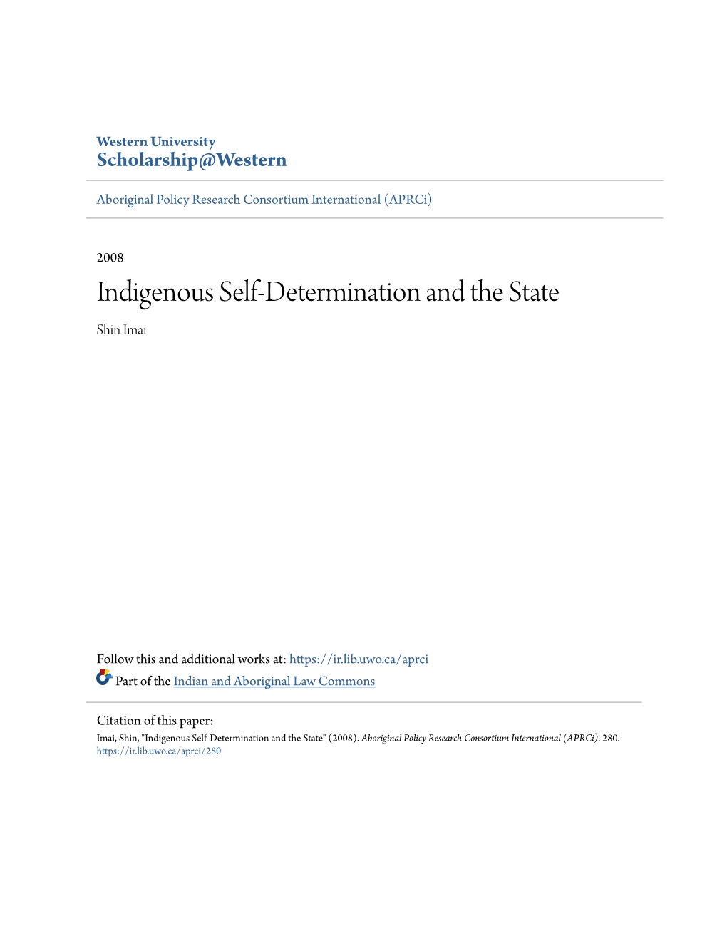 Indigenous Self-Determination and the State Shin Imai