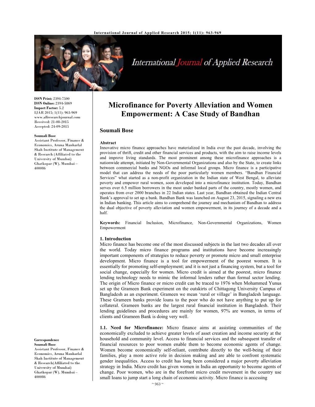 Microfinance for Poverty Alleviation and Women Empowerment: a Case