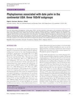 Phytoplasmas Associated with Date Palm in the Continental USA: Three 16Sriv Subgroups