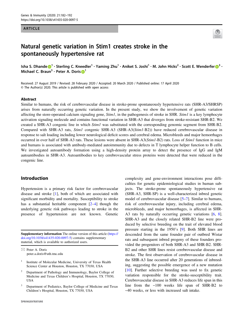 Natural Genetic Variation in Stim1 Creates Stroke in the Spontaneously Hypertensive Rat