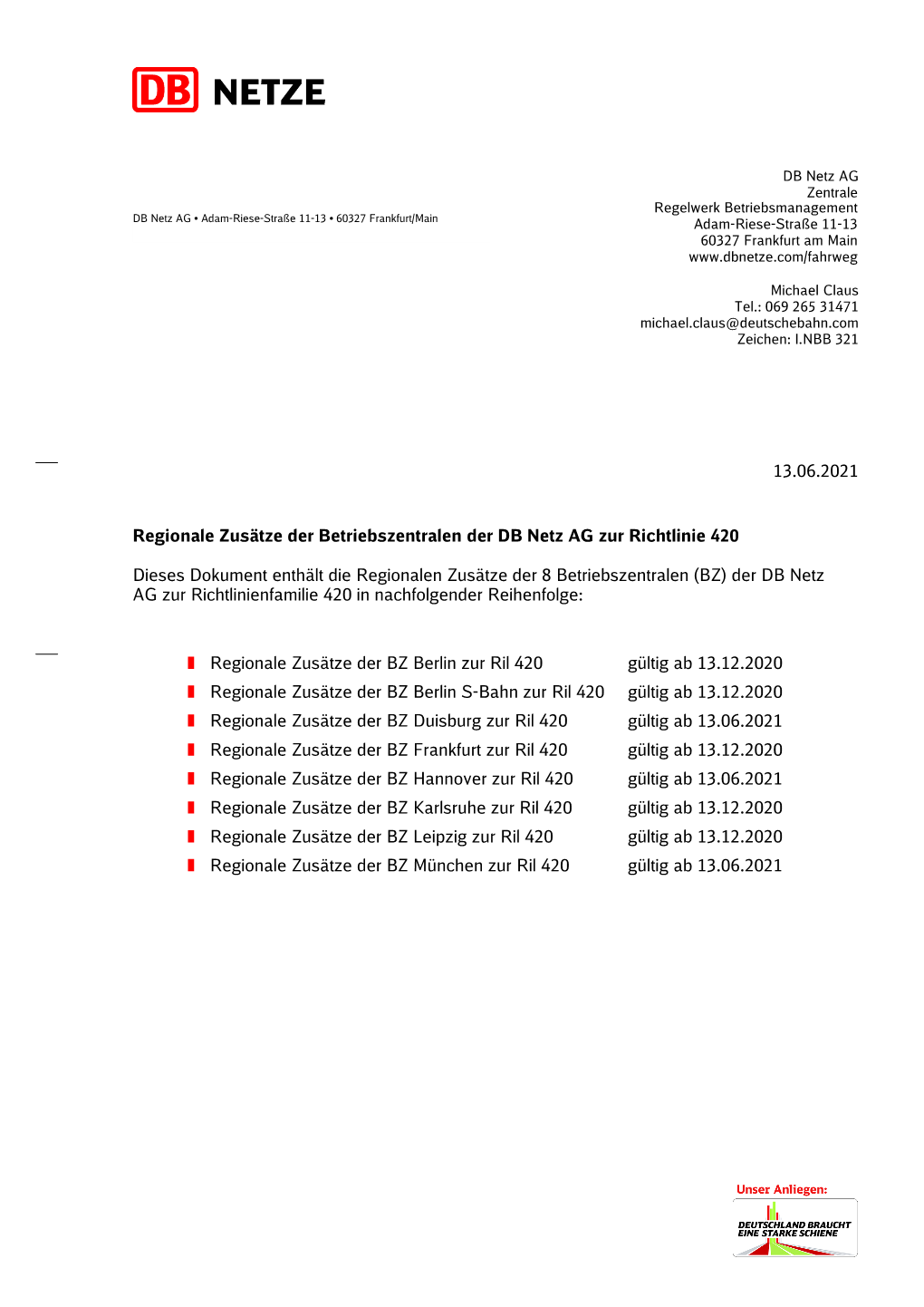13.06.2021 Regionale Zusätze Der Betriebszentralen Der DB Netz AG