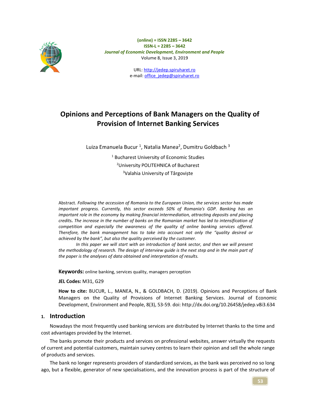 Opinions and Perceptions of Bank Managers on the Quality of Provision of Internet Banking Services