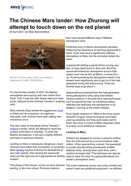 The Chinese Mars Lander: How Zhurong Will Attempt to Touch Down on the Red Planet 29 April 2021, by Deep Bandivadekar