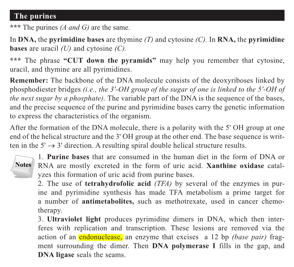 The Purines in DNA, the Pyrimidine Bases Are Thymine (T) and Cytosine