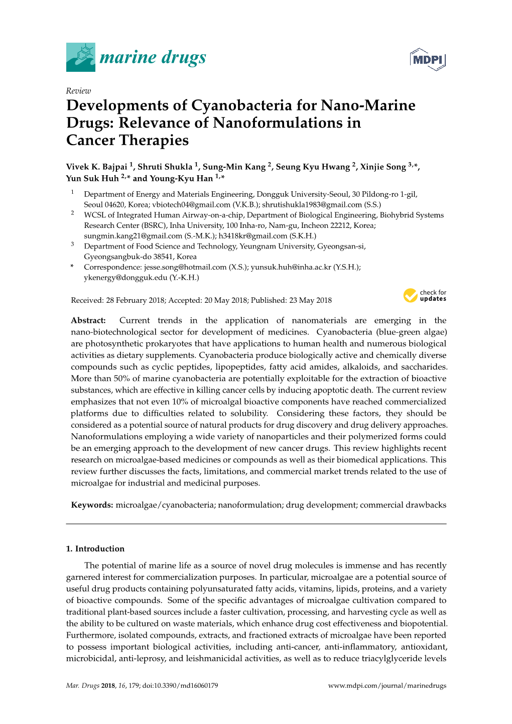 Developments of Cyanobacteria for Nano-Marine Drugs: Relevance of Nanoformulations in Cancer Therapies