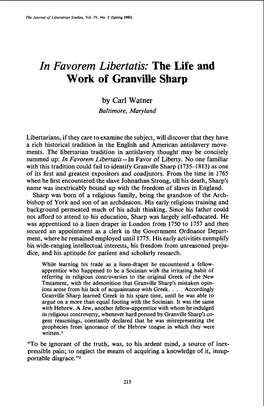 In Favorem Libertatis: the Life and Work of Granville Sharp