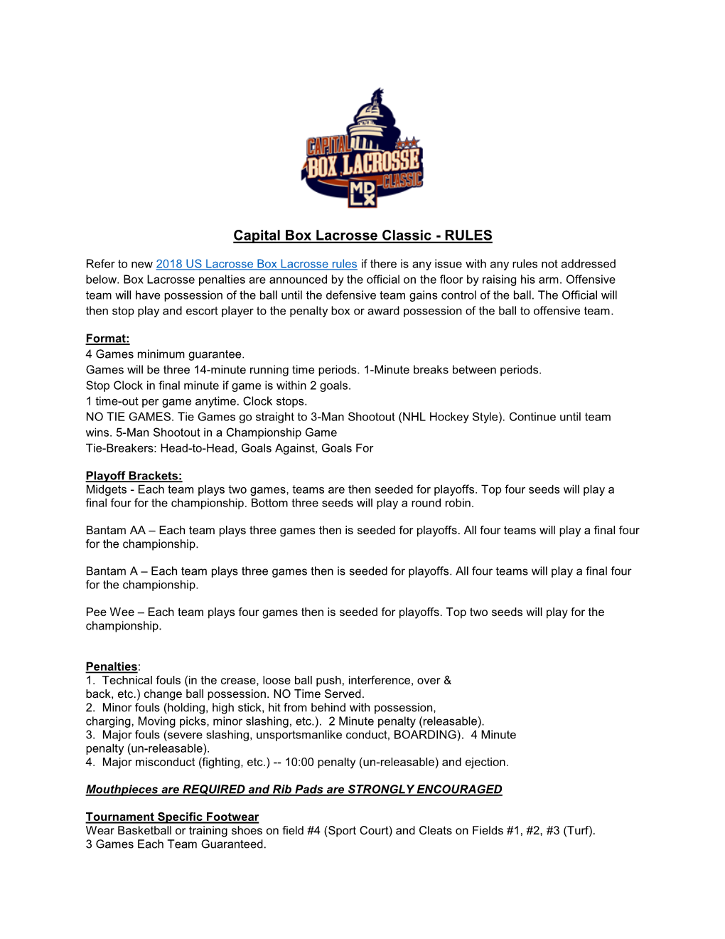 Capital Box Lacrosse Classic - RULES