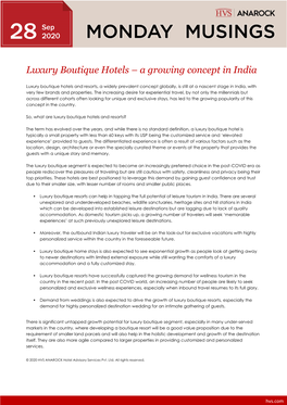 Luxury Boutique Hotels – a Growing Concept in India
