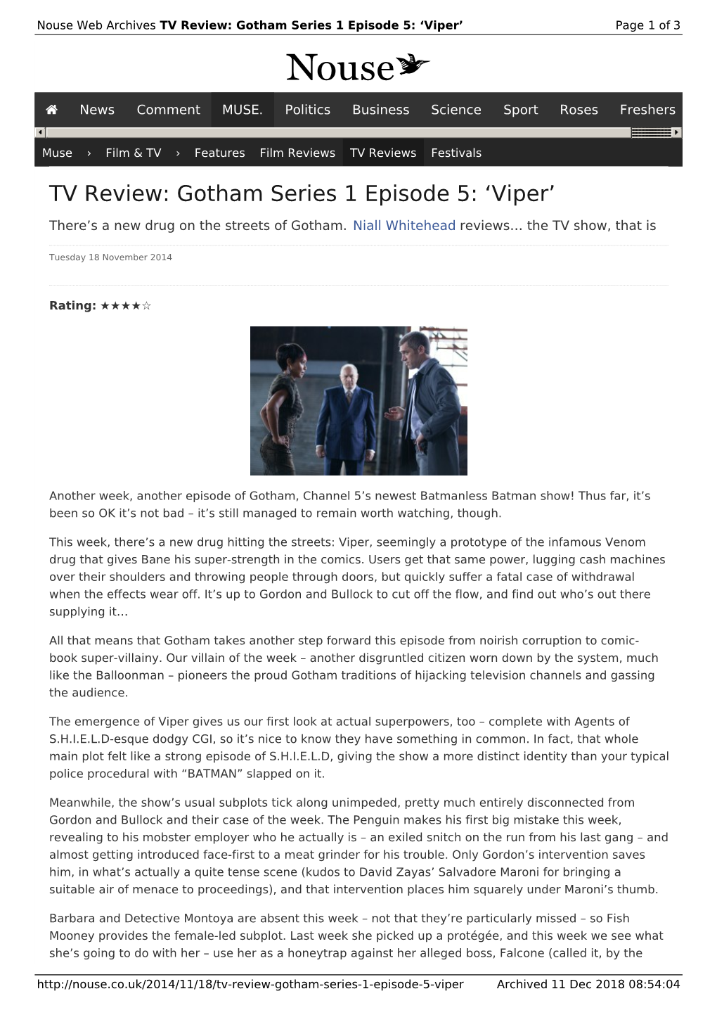 TV Review: Gotham Series 1 Episode 5: 'Viper' | Nouse