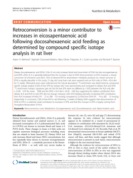 Retroconversion Is a Minor Contributor to Increases in Eicosapentaenoic Acid Following Docosahexaenoic Acid Feeding As Determine