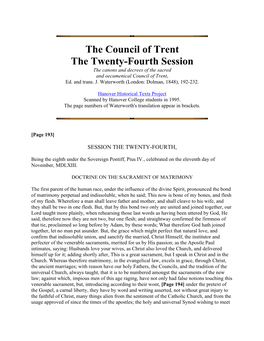 The Council of Trent-24Th Session-Matrimony