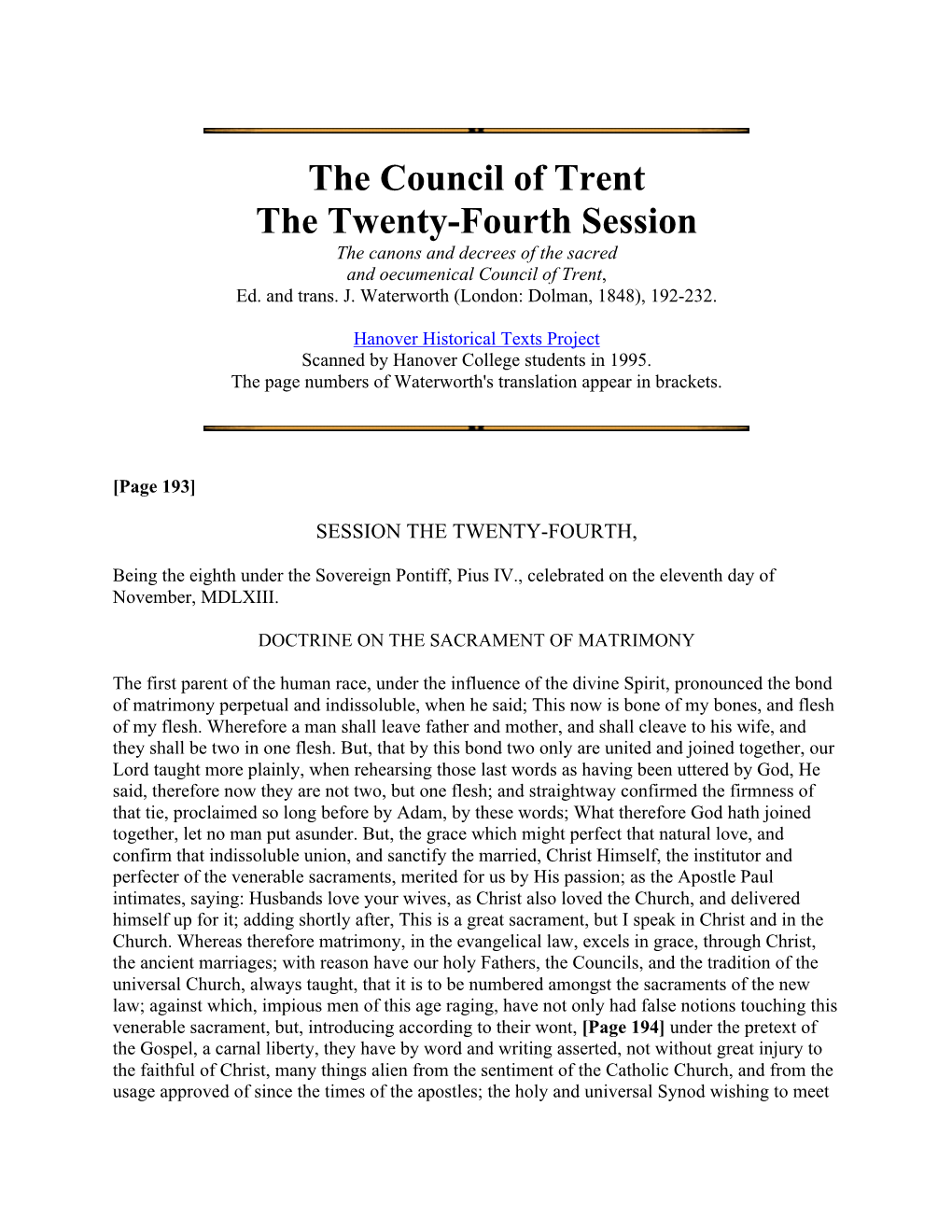 The Council of Trent-24Th Session-Matrimony