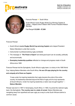 Ask Us a Question Francois Pienaar South Africa South Africa's Iconic