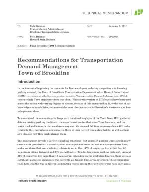 Recommendations for Transportation Demand Management Town of Brookline