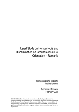 Legal Study on Homophobia and Discrimination on Grounds of Sexual Orientation – Romania