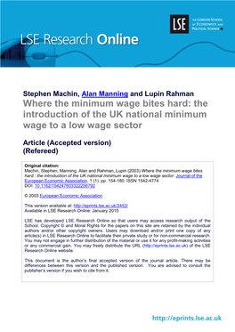 Where the Minimum Wage Bites Hard: the Introduction of the UK National Minimum Wage to a Low Wage Sector
