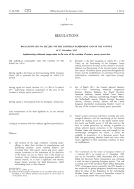 Regulation (EU) No 1257/2012 of the European Parliament and of The