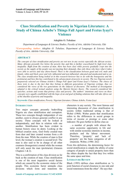 Class Stratification and Poverty in Nigerian Literature: a Study of Chinua Achebe's Things Fall Apart and Festus Iyayi's