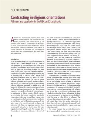 Contrasting Irreligious Orientations Atheism and Secularity in the USA and Scandinavia