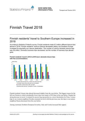 Finnish Residents' Travel to Southern Europe Increased in 2018