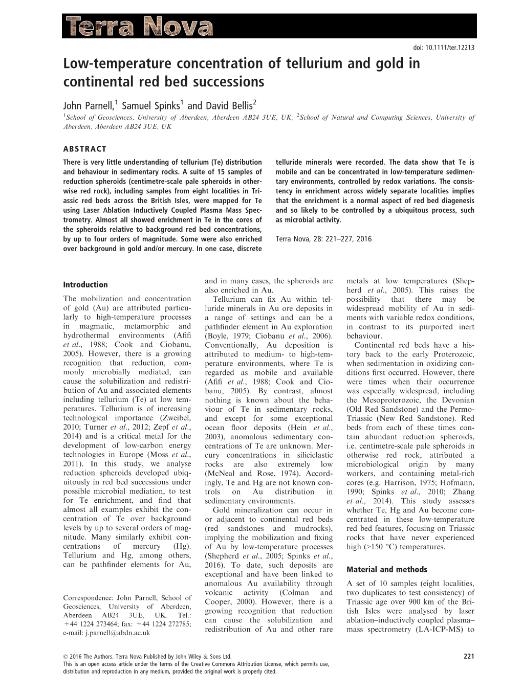 Temperature Concentration of Tellurium and Gold in Continental Red Bed Successions