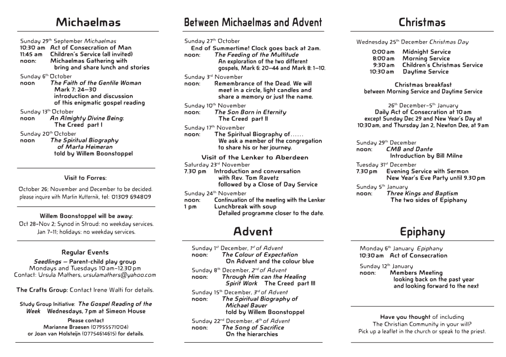 Programme Michaelmas Advent Christmas Epiphany 2019–2020.Pdf