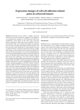 Expression Changes of Cell‑Cell Adhesion‑Related Genes in Colorectal Tumors